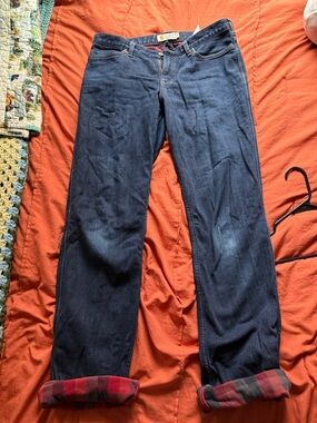 Carhartt Dark Blue Jeans with Red Plaid Lining